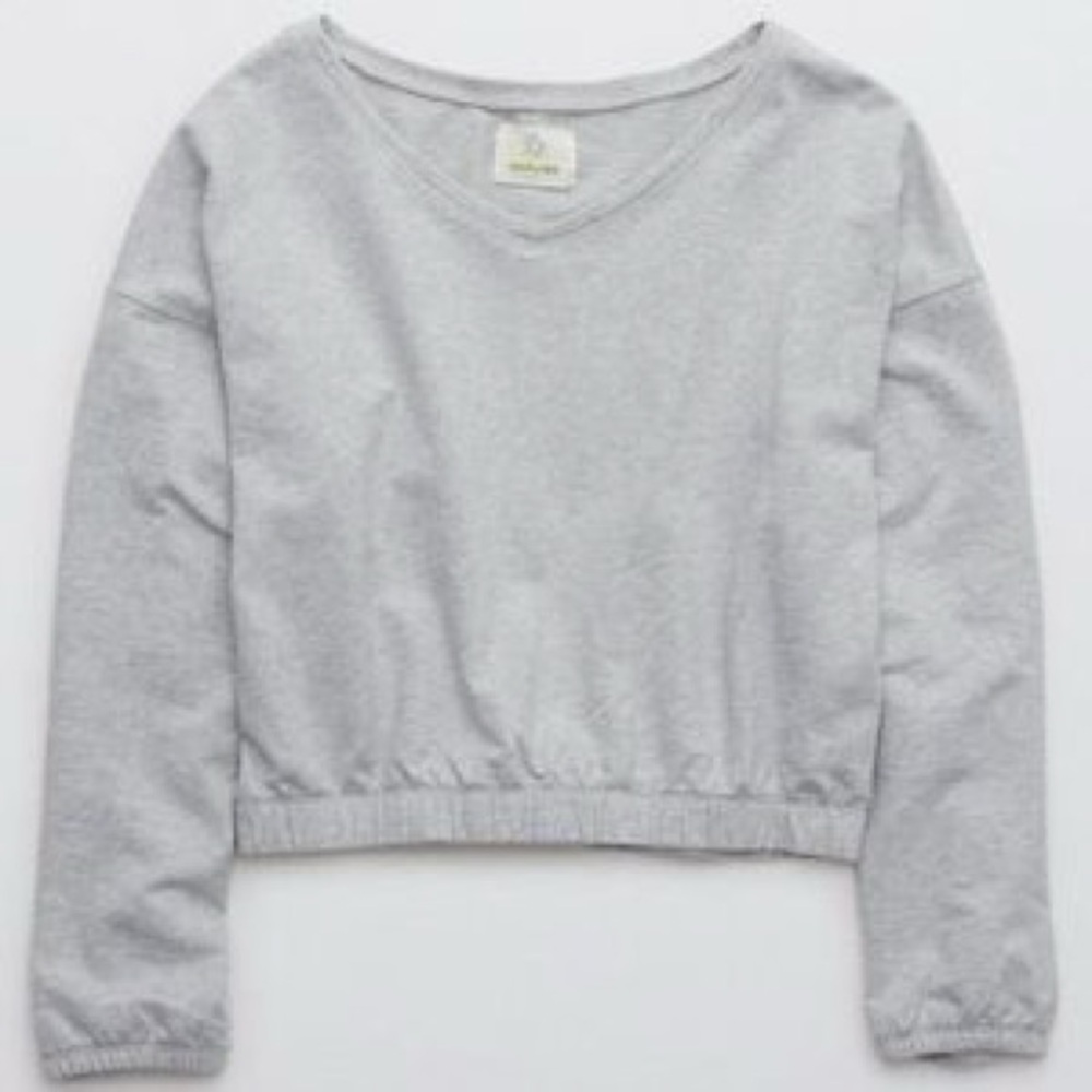 Offline by Aerie Gray V-Neck Cropped Sweatshirt 4 for $20